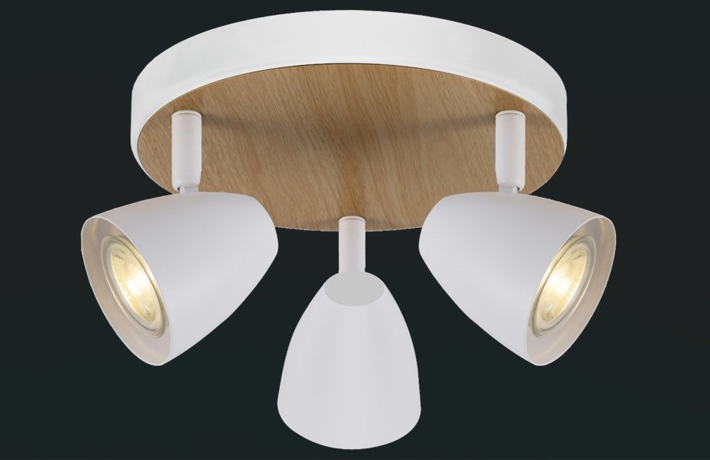 APLIQUE 3 X GU10 BASE REDONDA BLANCO+MADERA TULIPA CALADA